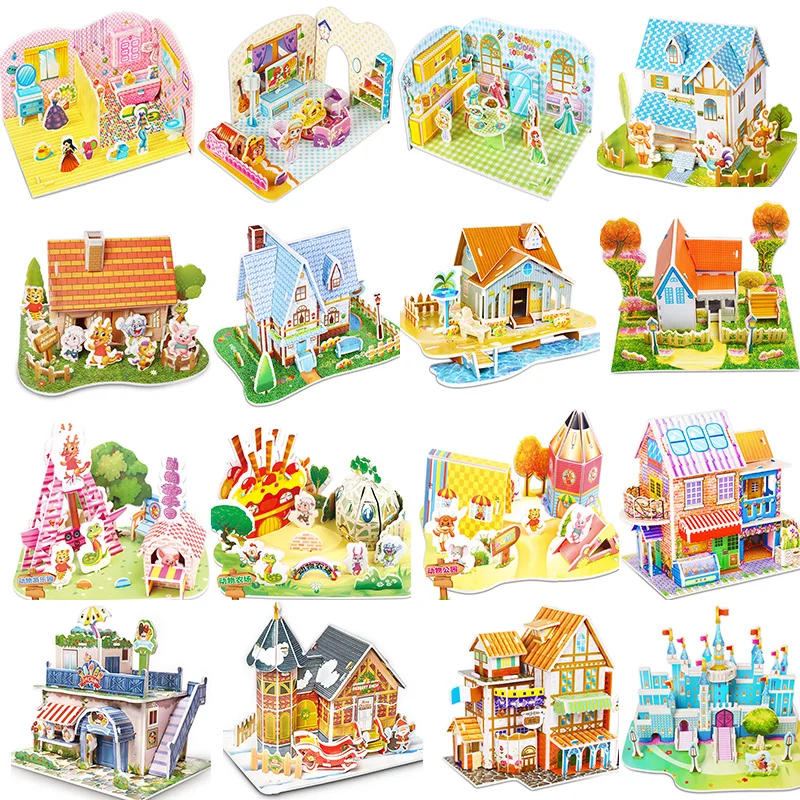 3d Puzzle Cartoon Castle Children's Diy paper puzzles Interesting Educational Toys For Children | Игрушки и хобби