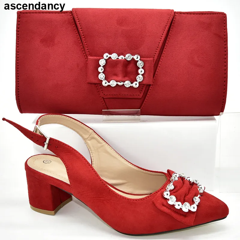 

Italian Shoes with Matching Bags High Quality African Pointed Toe Shoe Decorated with Rhinestone Shoes and Bag Set for Party