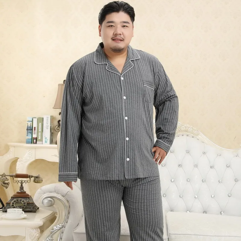 Мужской осенне-зимний хлопок 5XL вертикальный пижамный комплект большой мягкий нагрудный домашний костюм - Цвет: dark gray