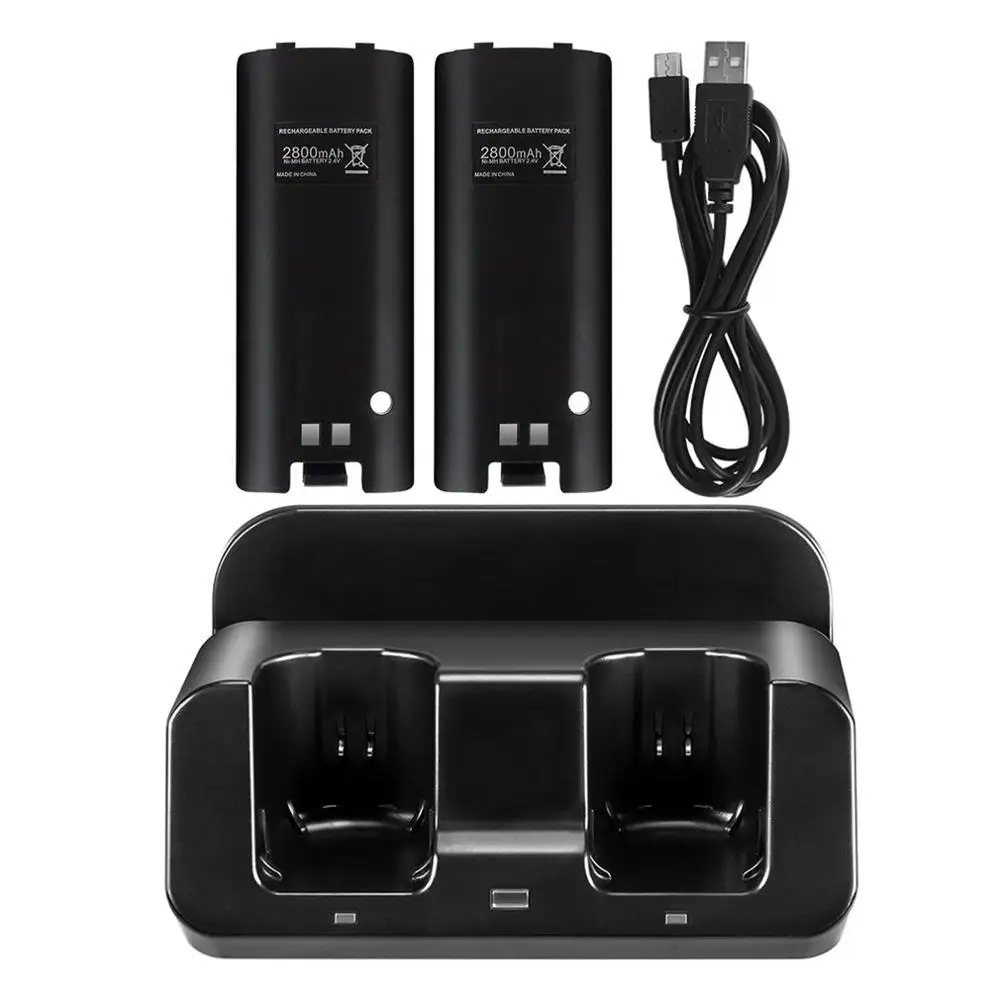 Черный 3 in 1 led remote control charging dock station+ 2x2800mAh battery for wii u - Цвет: Черный