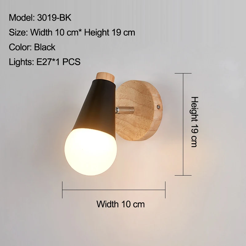 Современный настенный светильник в виде макарон, железный Деревянный Зеркальный светильник, прикроватный светильник для спальни, внутреннее освещение, E27 светильник, ретро светодиодный настенный светильник, скандинавский стиль - Цвет абажура: 3019 black