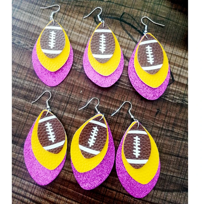 

Stock 3D Football Leather Spirit Earrings Cricut Glitter 3 Layer Custom Color Faux Leather Earrings Both Solid