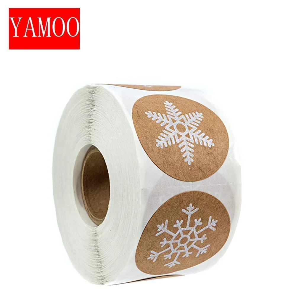 Round Kraft Christmas Stickers 6 Designs Labels Kraft Sticker Snowflakes Thanksgiving Sticker Envelope Printing Label Statio afbeelding