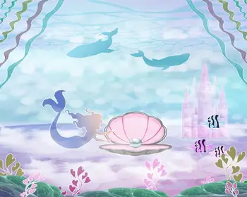 

7x5FT Under Sea Castle Mermaid Whale Pearl Chair Ariel Princess Custom Photo Background Studio Backdrop Vinyl 220cm x 150cm