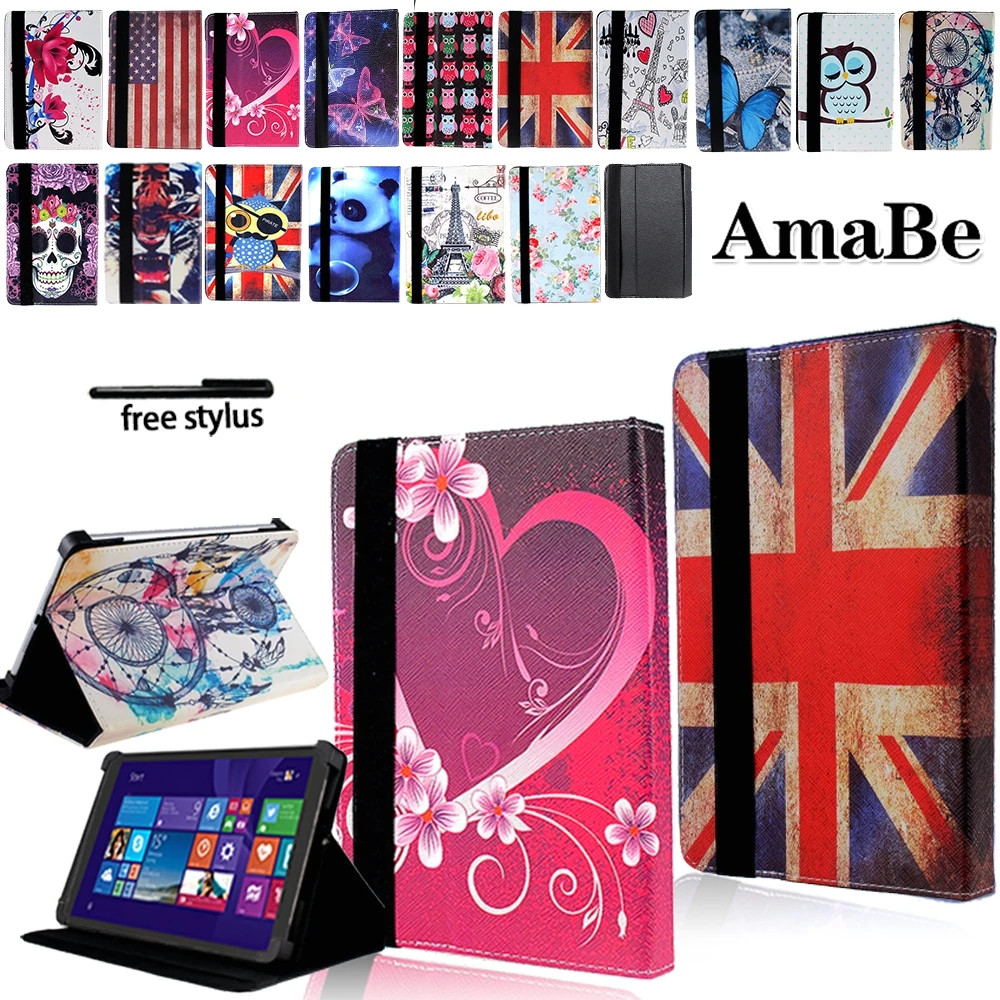 

Drop resistance Print Leather Tablet Stand Cover Case for Argos Alba 7 8 10 Tablet + Stylus Protective Shell