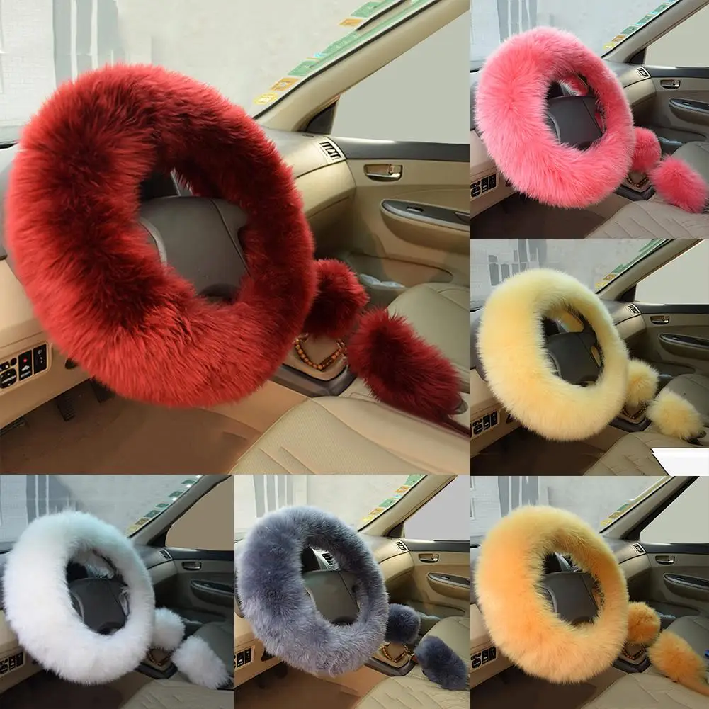 3 шт. теплый искусственный мех рулевое колесо ручной тормоз шестерни крышка авто аксессуары для интерьера