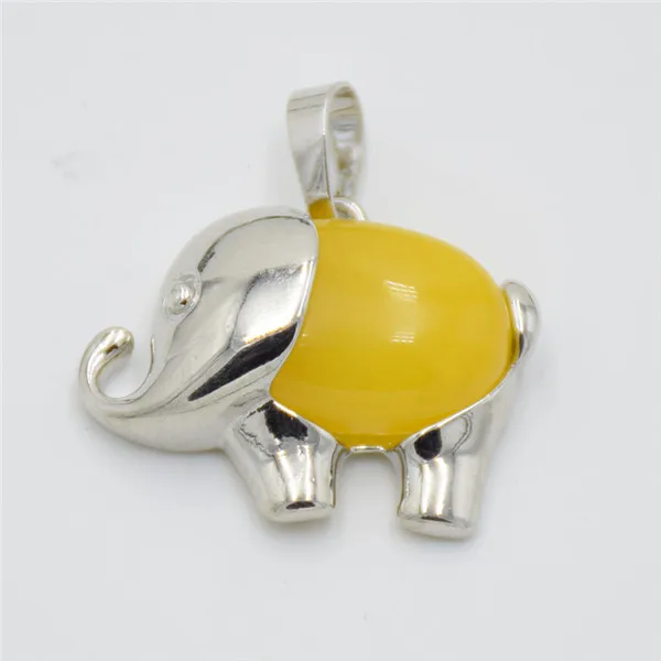 Fashion Silver Color Cute Animal Elephant Natural Stone Crystal Bead Pink Quartzs Tiger Eye Necklace Pendant for Women Men Charm - Окраска металла: yellow jades