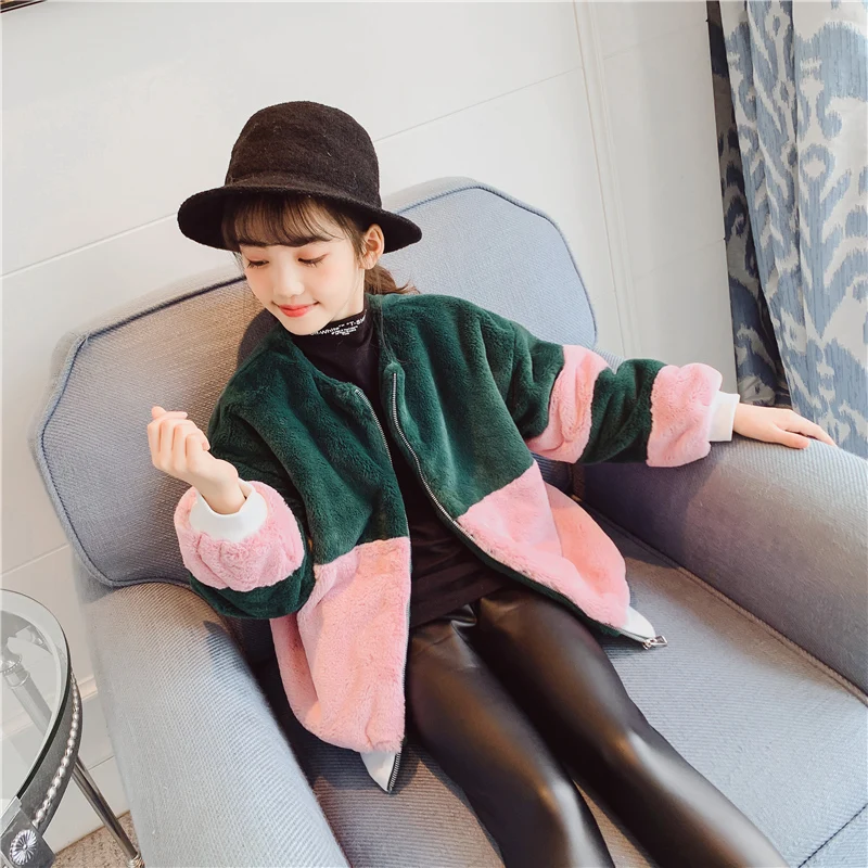 

Baby Girl Jacket Wool Blend Cotton Fabric for Winter Patchwork Jacket Coat Children's Autumn O-Neck Outerwear Coats for Girls