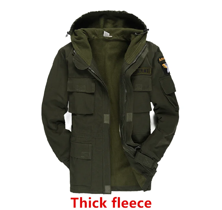 thick fleece green Мужская хлопковая военная одежда армии США, ветровка с капюшоном, зимняя верхняя одежда для альпинизма, теплая флисовая подкладка, Толстая куртка, пальто - Цвет: thick fleece green