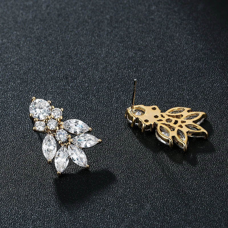Marquise Leaf Cubic Zirconia Cluster Wedding Stud Earrings for Women Bride Bridesmaids Mother of Groom stud earrings