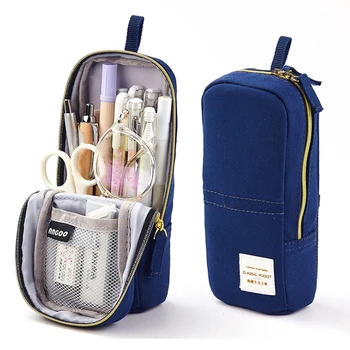 

ANGOO Pencil Case Vertical Canvas Zipper Pencil Box Large-Capacity Mobile Phone Bracket Pencilcase School Office