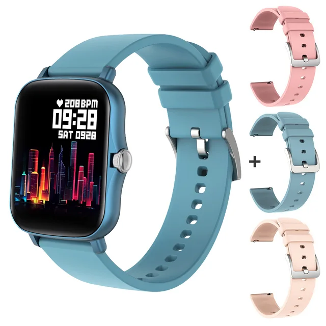 COLMI P8 Plus 1.69 inch 2021 Smart Watch Men Full Touch Fitness Tracker IP67 waterproof Women GTS 2 Smartwatch for Xiaomi phone Blue with 3 straps