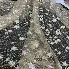 D544-2 бежевого цвета шампанского платье из сетчатой ткани с цветочным узором 5 ярдов Тюлевая сетчатая кружевная ткань для распиловки свадебное торжественное платье/случаев