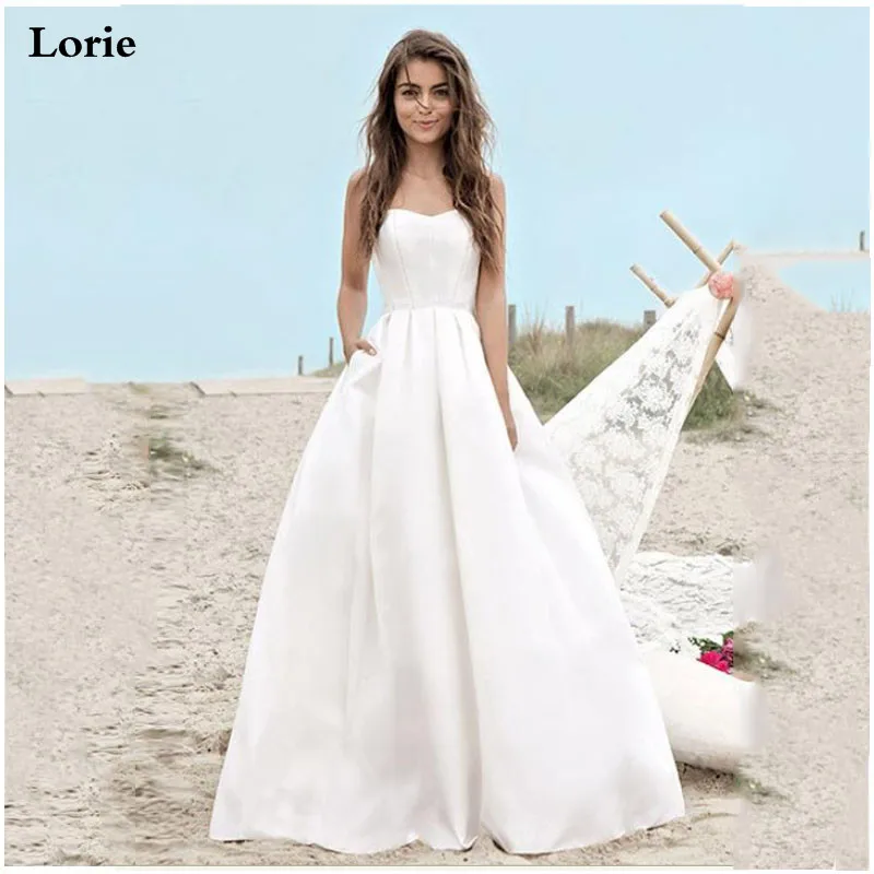 

LORIE Boho Beach Wedding Dress Simple Vintage Sweetheart Bridal Dress 2019 Satin Beach Wedding Gown Floor Length