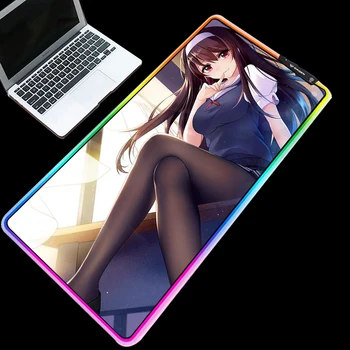 

Yuzuoan Oppai Gaming Mouse Pad Cute Sexy Girl RGB Gaming Computer Mouse Pad LED 7-color Lighting Locking Thick Carpet Mat 90X40