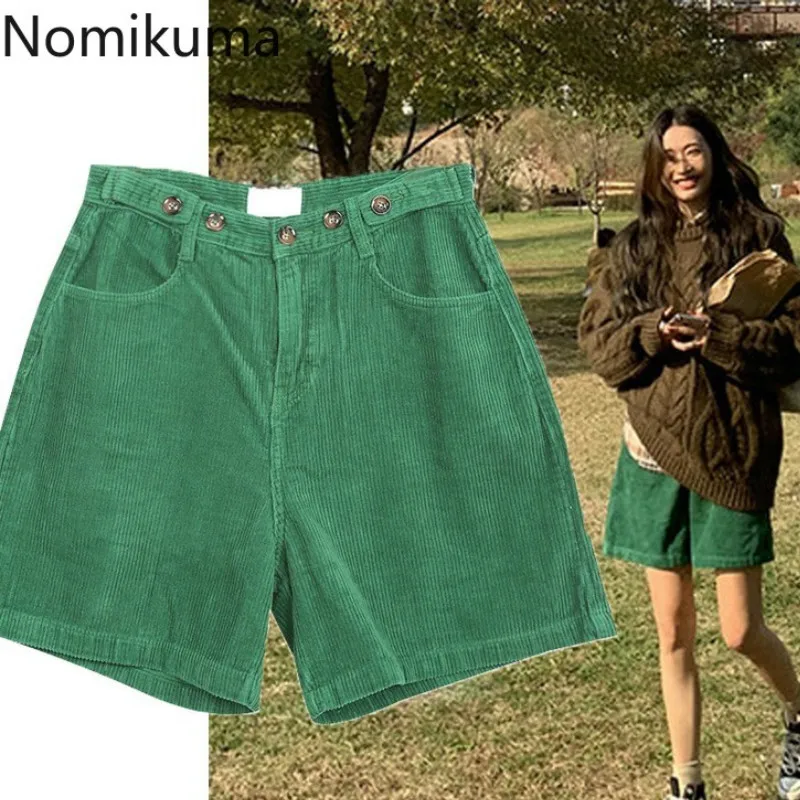 Женские вельветовые шорты Nomikuma однотонные прямые свободные с высокой талией