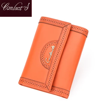 

Contact's Genuine Leather Women Wallet Orange Fashion PORTFOLIO Gift Purse Female Coin Purse Pocket Money Bag Card Holder Wallet