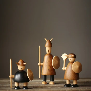 

Viking Warrior Toy Nordic Style Wood Statue Home Decoration Sculpture Modern Creative Ornament Cute Puppet