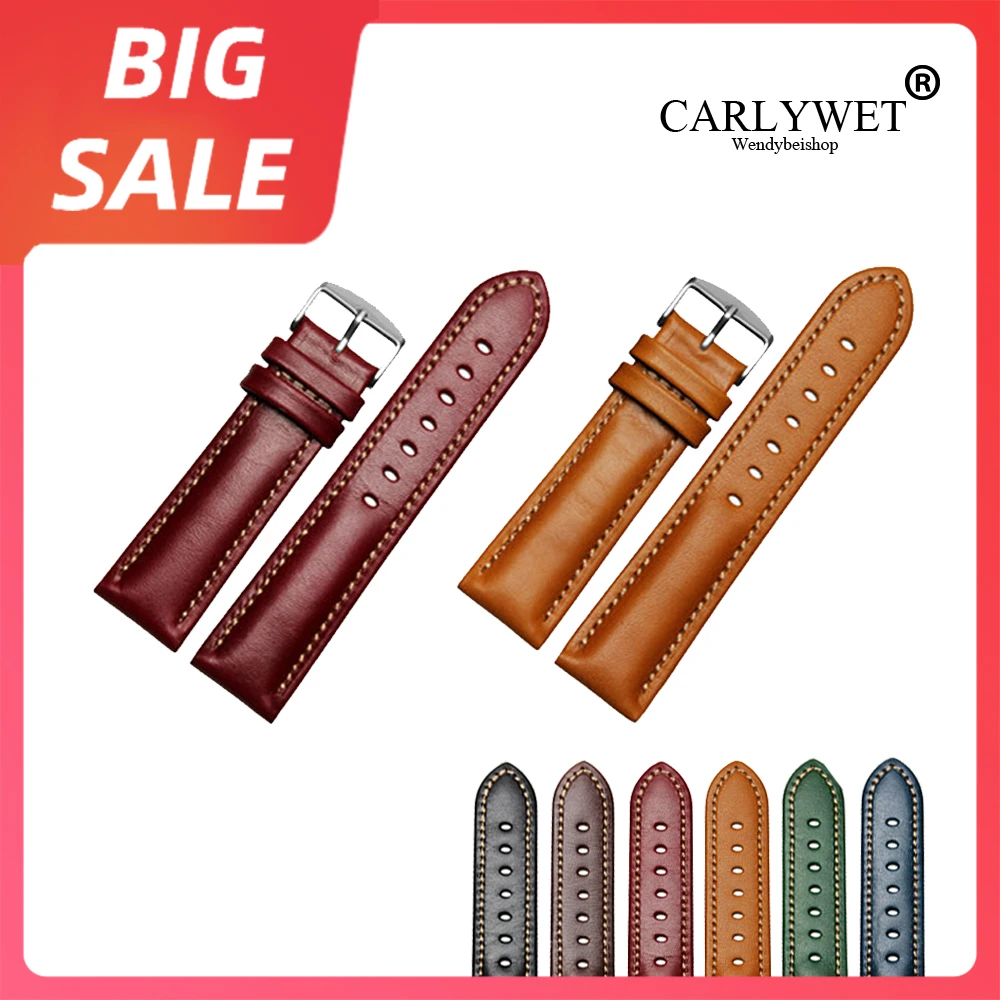 CARLYWET 18 20 22 мм Топ Роскошный кожаный винтажный черный синий ремешок для наручных