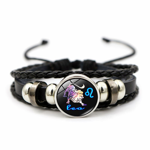 Constellation Bracelet Hand-woven Beaded Retro Leather Zodiac Sign Beads Bangle Bracelets For Women Men Jewelry Gift