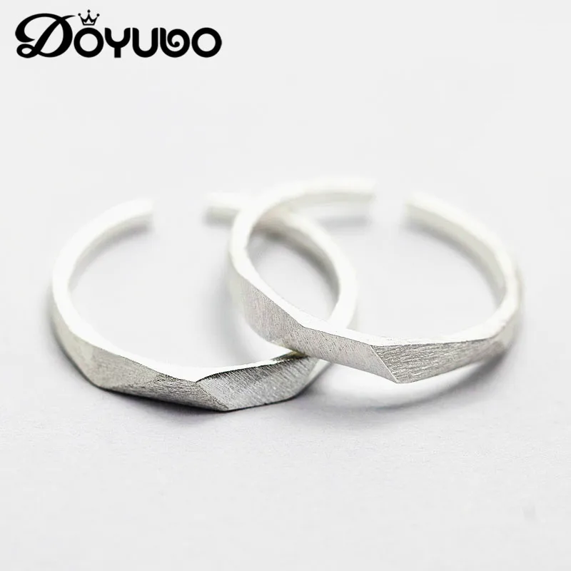 

DOYUBO Brand Simple 925 Sterling Silver Lovers Rings Rhombic Pattern Resizable Silver Couples Rings Fashion New Jewelry VB237