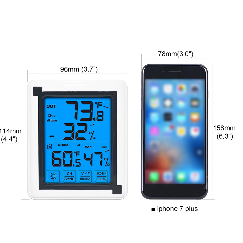 Touch Screen Humidity Monitor Measuring Household HD Thermometer Hygrometer LCD Display Wireless With Backlight, Accurate