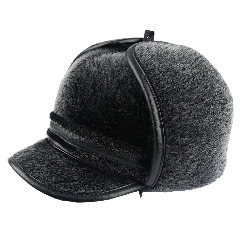 CAMOLAND мужские черные шапки-бомберы высокого качества, искусственные меховые наушники, Мужские Теплые ушанки, классические русские снежные шапки - Цвет: Grey