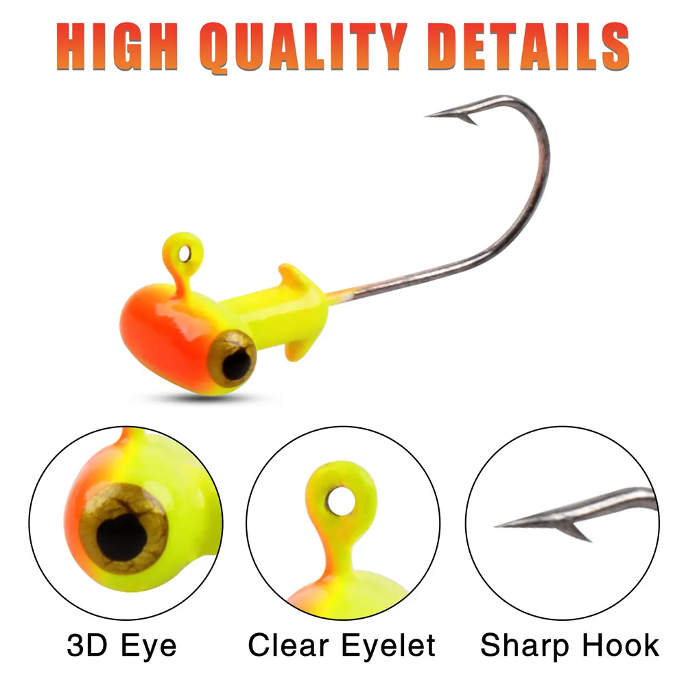 10 Stück zylindrische Jigköpfe Angelhaken Kurbelwurm Jighaken 3D Fischaugen Walleye Crappie Bass Trolling Köder Angeljigs – Detail 4
