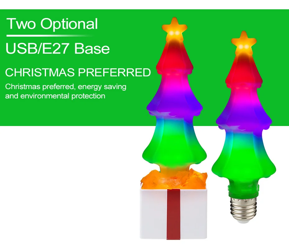 2 режима E27 Светодиодный светильник 110 В 220 В Рождественская елка лампа Рождественские украшения для домашнего праздника лампа светодиодный Рождественская елка соляная лампа USB 5 в Новогодний подарок