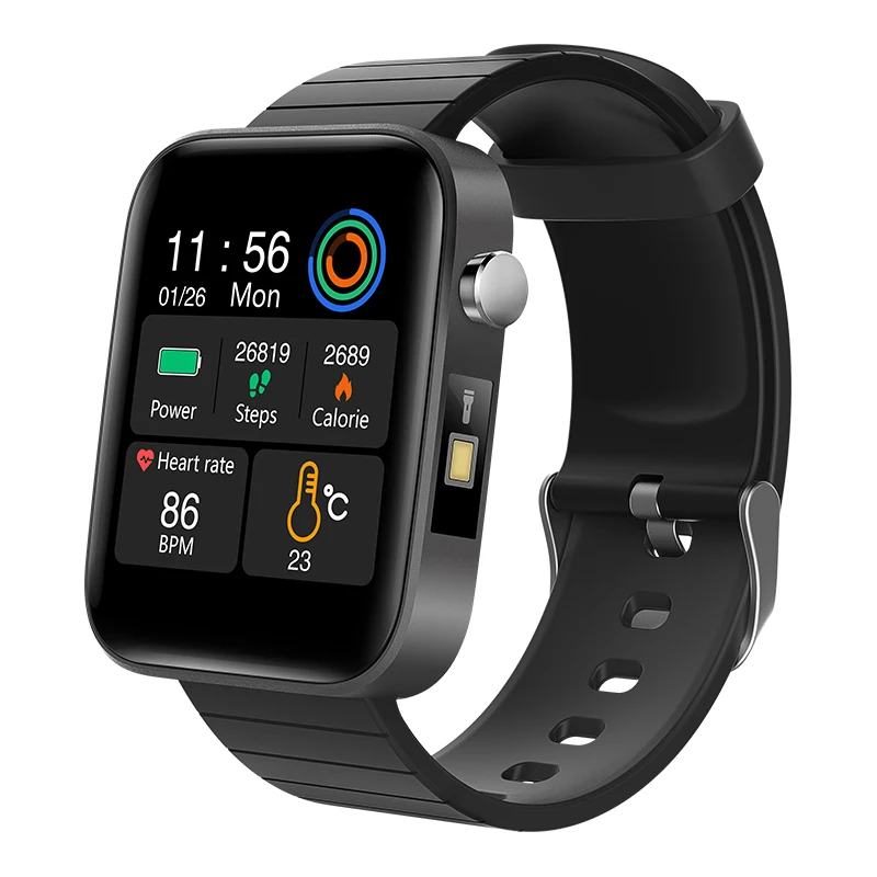 2021 NEW T68 Smart Watch Men Body Temperature Measure Heart Rate Blood Pressure Oxygen Bracelet Call Reminder Smart Watch Black 