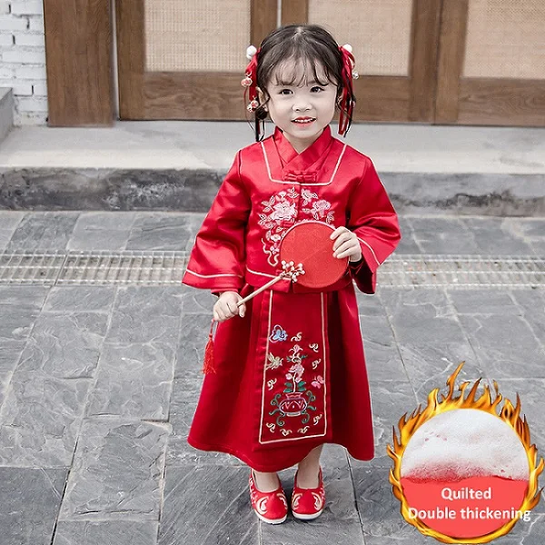 AA0503 Quilted Традиционная китайская Новогодняя одежда для девочек, красный, зеленый, фиолетовый цвет, для детей от 2 до 10 лет, онлайн Hanfu, китайский стиль, хит - Цвет: AA0503 Quilted