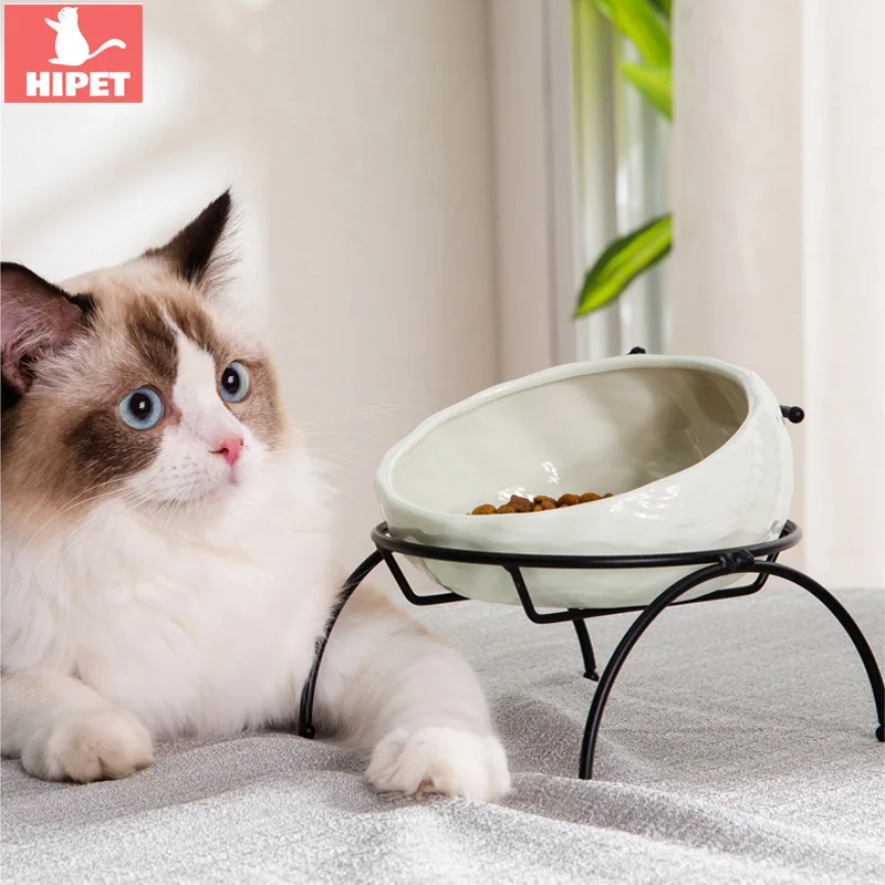 

HIPET Dog Feeder Cat Ceramic Bowl for Food Sloping Slope Design Protect Spine Pet Feeding Bowl Drinking Water Dispenser For Cat