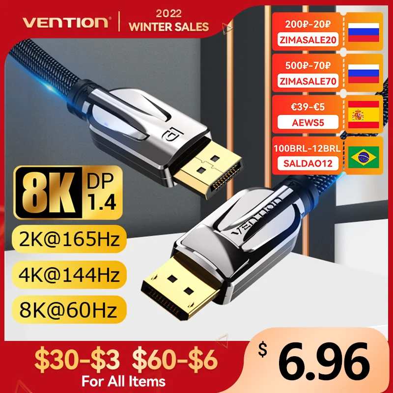 Vention DisplayPort 1.4 Cable 8K@60Hz High Speed 32.4Gbps Display Port Cable for Video PC Laptop DP 1.4 Display Port 1.2 Cable| | - AliExpress