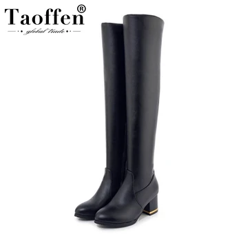 

Taoffen Size 33-46 New Arrival Winter Warm Over Knee Boots Side Zipper Office Ladies High Heels Shoes Woman Keep Warm Long Boots