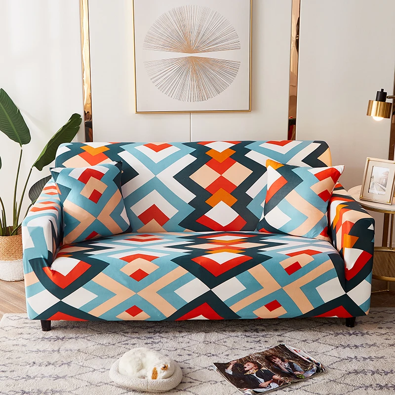 #Color 3 Fundas de sofá elásticas con estampado Floral a cuadros para sala de estar,Protector de sofá elástico antipolvo,1234 asientos 