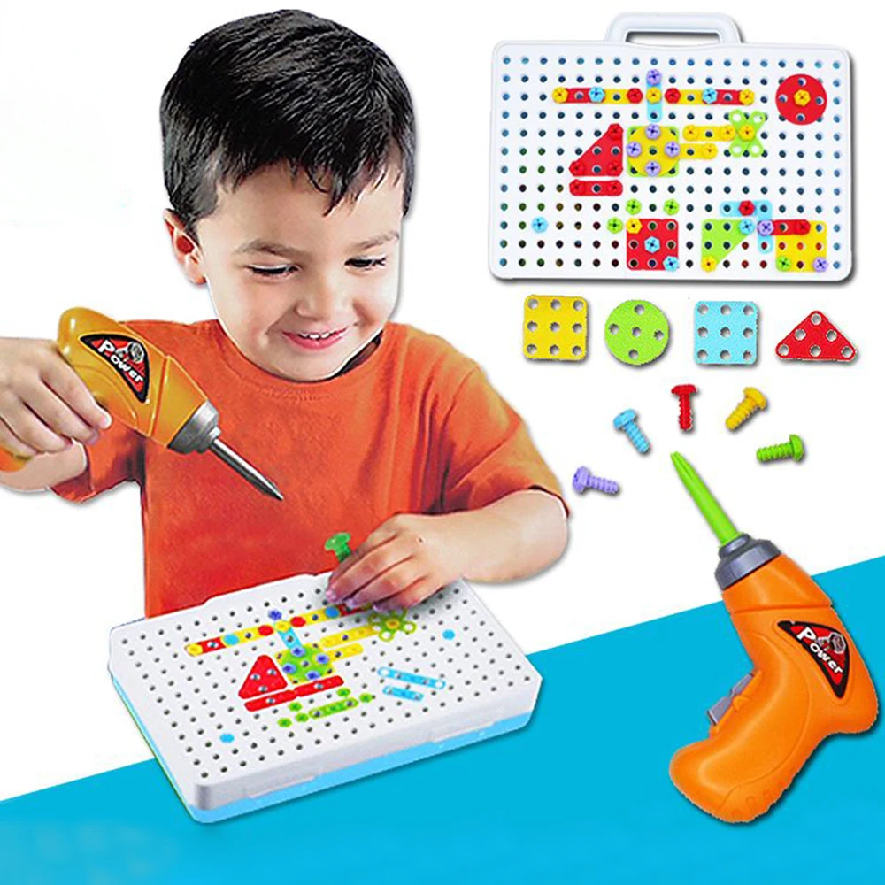 

Puzzles For Children Kids Drill Toys Creative Educational Game Electric Drill Screws Puzzle Fun Assembled Building Play Toy