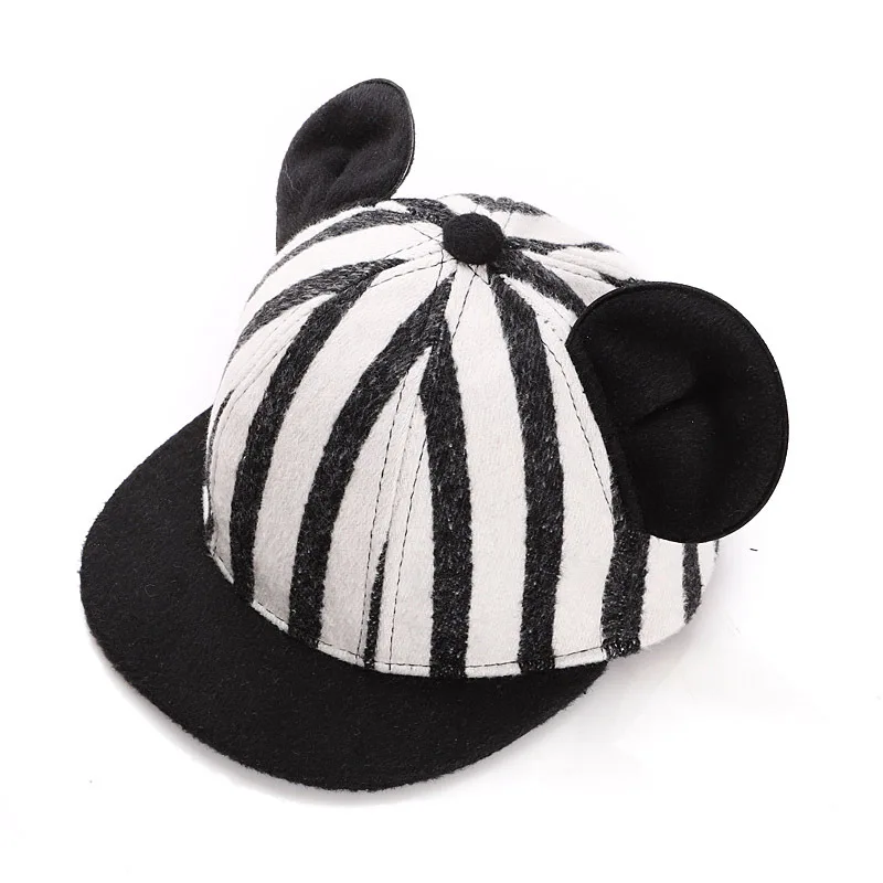 

2019 Autumn And Winter Children Baseball Cap Baby Ear Flat along Striped Woolen Eaves Hip Hop Hat Cricket-cap Hat HUA NAV