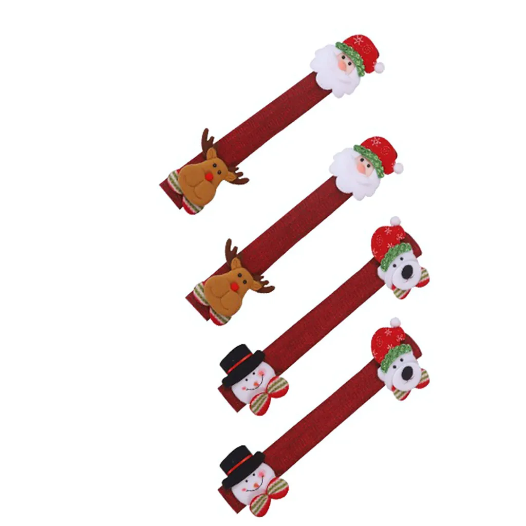 3pcs/set Christmas Decoration Kitchen Refrigerator Microwave Oven Door Handle Knob Cloth Covers Snowman Pattern Design - Цвет: B