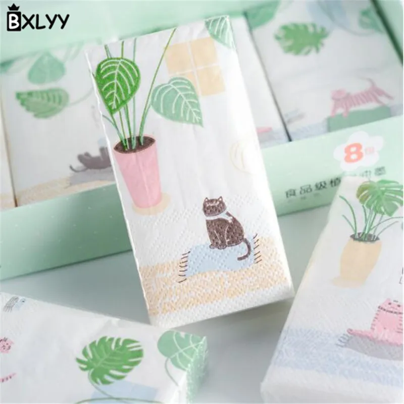 BXLYY 2 шт. мультфильм растение кошка одноразовые бумажные полотенца трехслойный платок с принтом бумажные вечерние украшения подарок Рождество. 85z