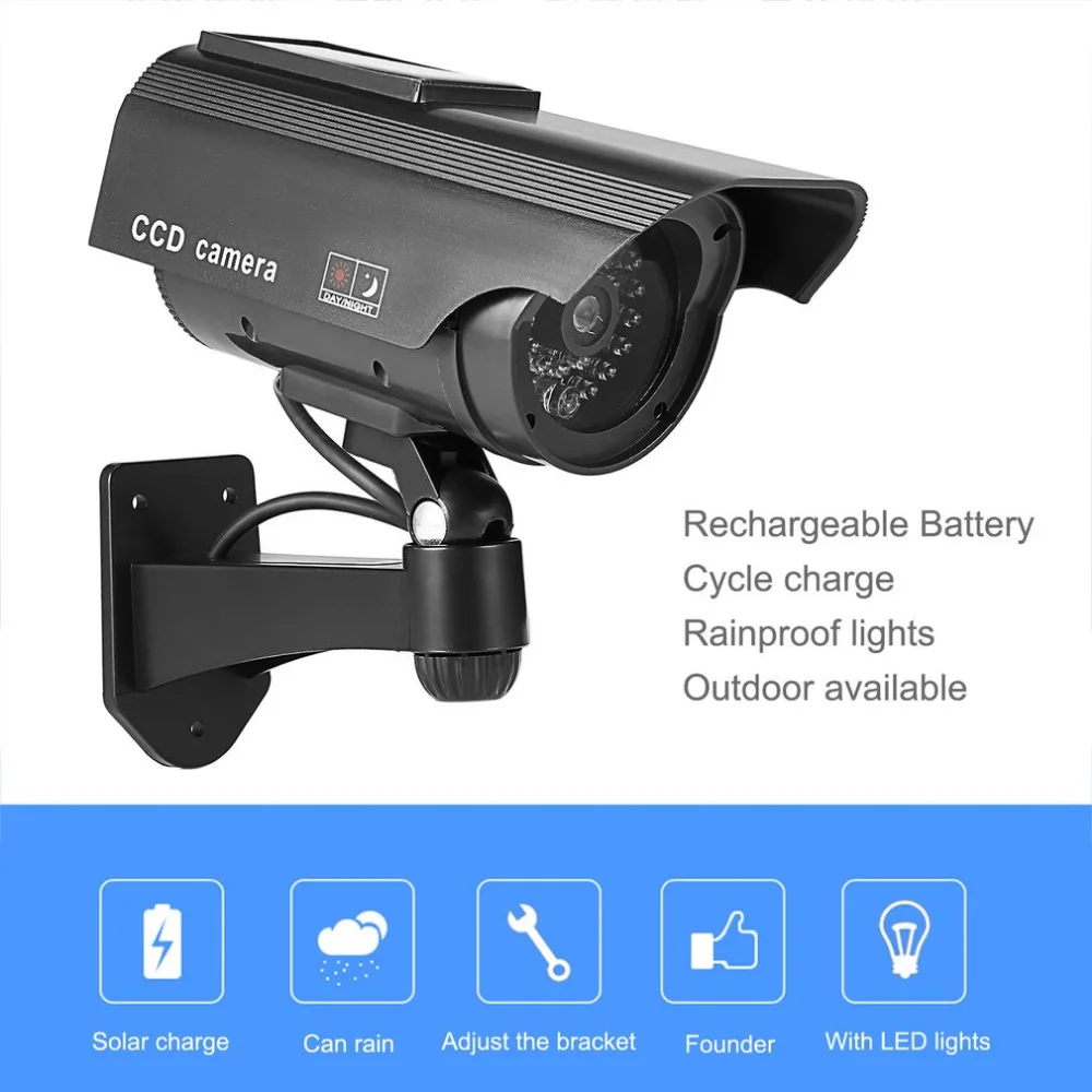 Поддельные камеры солнечной энергии манекен камеры водонепроницаемый открытый безопасности CCTV Манекен наблюдения камера пуля с светодиодный свет