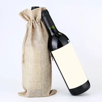 

1PC Jute Linen Wine Bottle Bags Weddings Holidays Party Champagne Bottle Covers Linen Gift Pouches Wine Package Bags