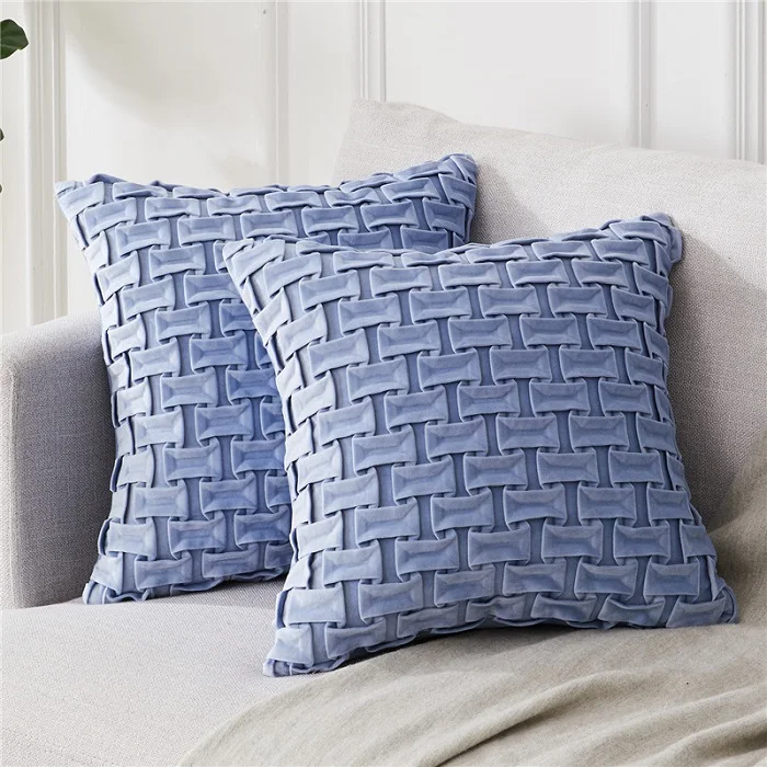 Blue-Set of 2 Topfinel бархатные горизонтальные решетки чехлы на подушки наволочки Чехлы для подушек для дома диван стул декоративные наволочки - Цвет: Blue-Set of 2