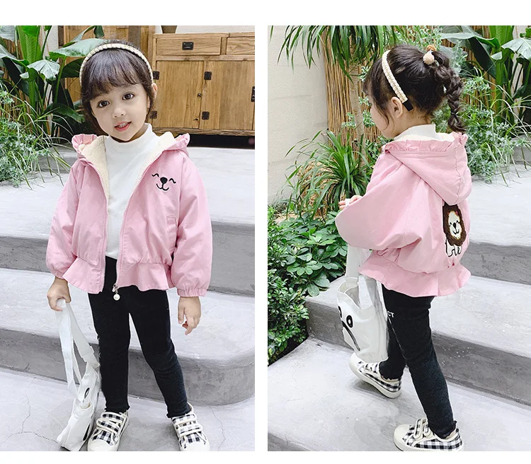 New Baby Girls Clothes Cartoon Pattern Girls Jackets Coats Thick Fleece Hooded Kids Outwear Jacket BC806