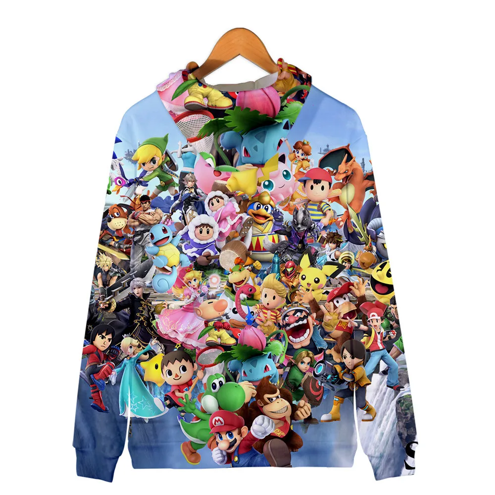 Супер Марио Bros. 3D Толстовка с капюшоном, флисовая толстовка Super Smash Bros, толстовки Harajuku, мужской спортивный костюм, хип-хоп куртка на молнии, пальто, одежда