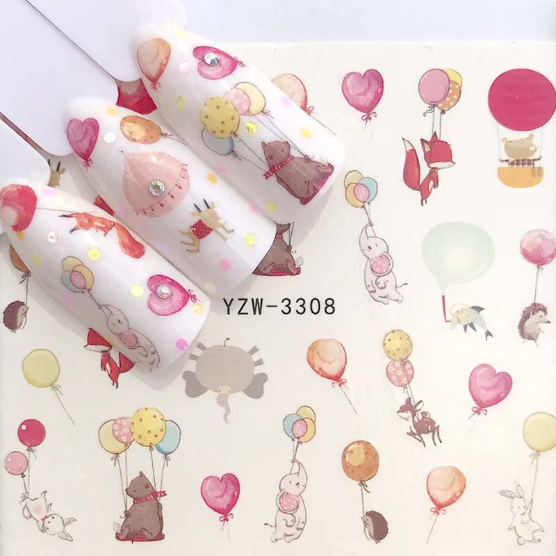 

1 Sheet Transfer Balloon Stickers For Nails Cute Cartoon Animal Sliders For Nails DIY Adhesive Nail Art Tip Decora Wraps