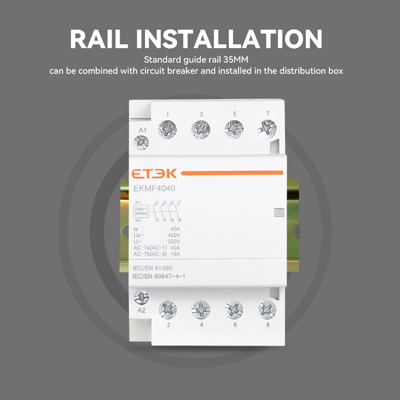 ETEK Modular Contactor Automatic 2P 4P 230V 380V Single-phase Three-phase 25A 40A 63A 2NO 2NC 4NO Din Rail EKMF