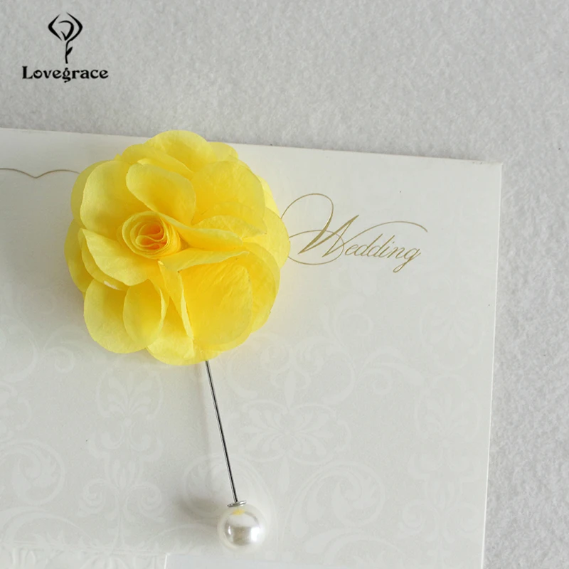 Lovegrace-Pin de ramillete para boda, flor de tela, decoración de