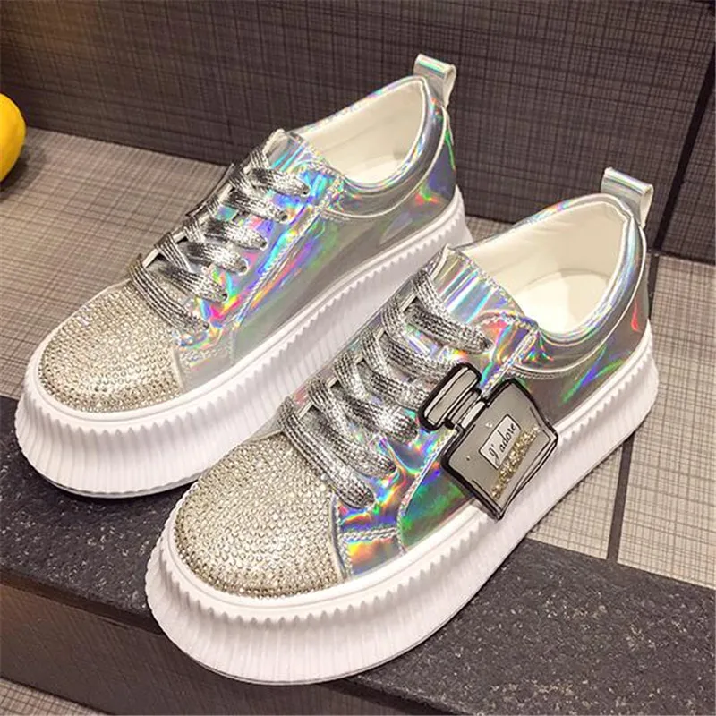 Brand Women Sneakers Slip on Fashion Platform Flats for Lady Spring Autumn Summer Slipony Rhinestone Blingbling Casual Shoes