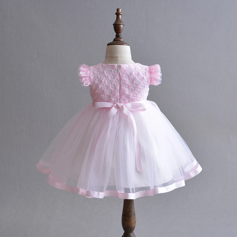 

Baby Girl Baptism Dress Pink One Year Old Girl Birthday Dress with Bonnet Children Clothes Wedding Party Flower Girl Dress