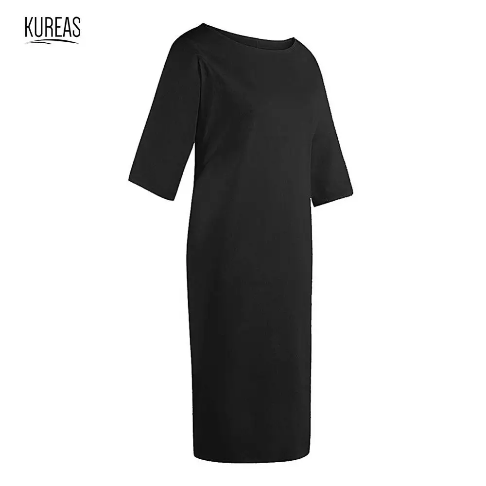 Kureas, женские платья, Осенние, размера плюс, элегантные, мешковатые, повседневные, макси, платье из хлопка и льна, о-образный вырез, половина рукава, свободная женская одежда